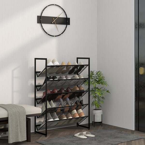 HOMCOM Scarpiera slim a 5 livelli in acciaio per 15 paia di scarpe, nero | Aosom Italy