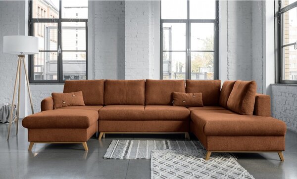 Divano letto a U arancione mattone, angolo destro Scandic Lagom - Miuform