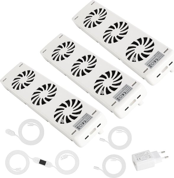Ventilatore per termosifoni Vigevee, set da 3, con magnete, portata d'aria di 90 CFM, termostato