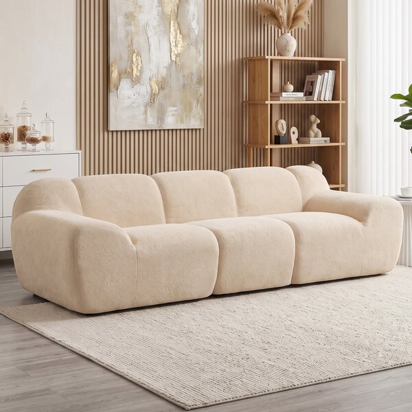 HOMCOM Divano 3 posti in ciniglia con seduta profonda e braccioli larghi, 233 cm, beige | Aosom Italy
