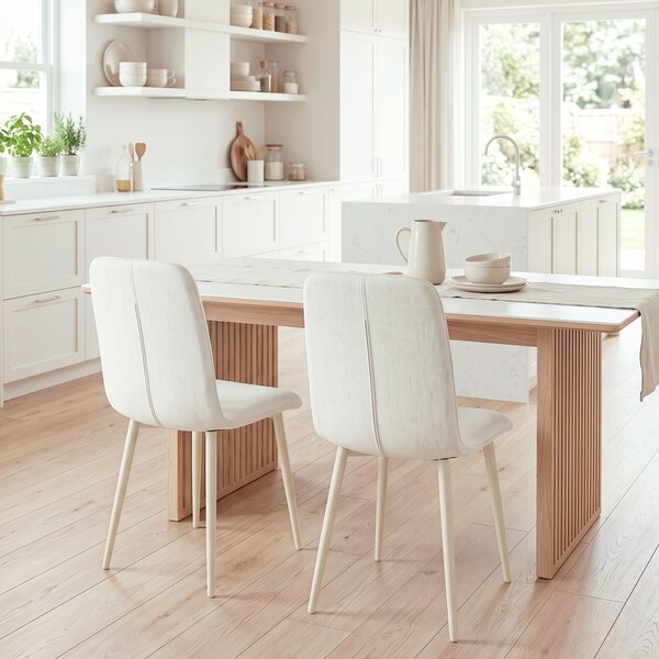 HOMCOM Set 2 sedie da pranzo imbottite in tessuto con gambe leggere, crema | Aosom Italy
