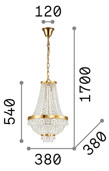 Lampadario Classico Caesar Metallo-Cristallo Oro 6 Luci G9 3W 3000K Luce Calda