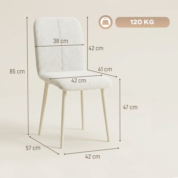 HOMCOM Set 2 sedie da pranzo imbottite in tessuto con gambe leggere, crema | Aosom Italy