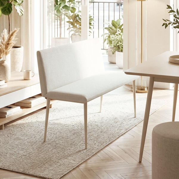 HOMCOM Sedia da pranzo senza braccioli in tessuto effetto lino con gambe in metallo, beige | Aosom Italy