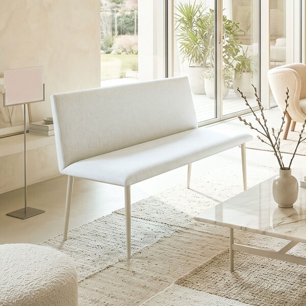 HOMCOM Sedia da pranzo senza braccioli in tessuto effetto lino con gambe in metallo, beige | Aosom Italy