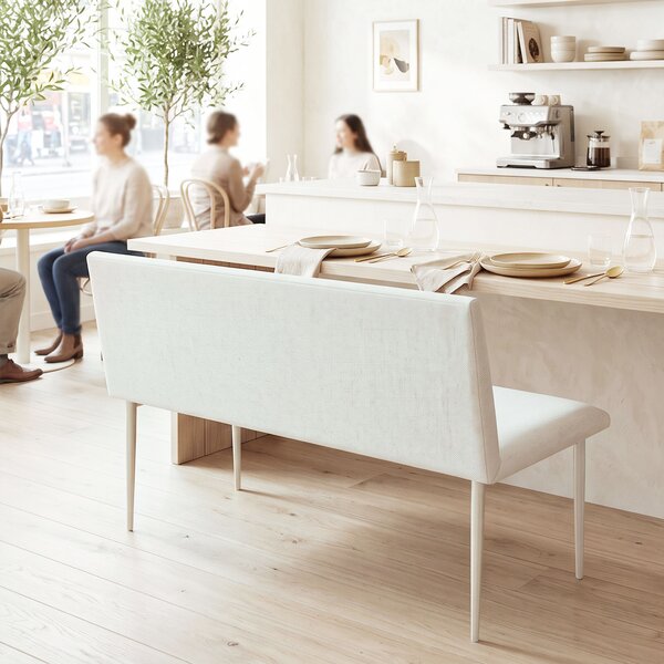 HOMCOM Sedia da pranzo senza braccioli in tessuto effetto lino con gambe in metallo, beige | Aosom Italy