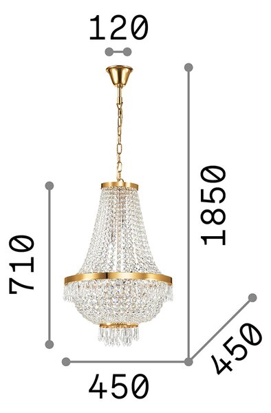 Lampadario Classico Caesar Metallo-Cristallo Oro 9 Luci G9 3W 3000K Luce Calda