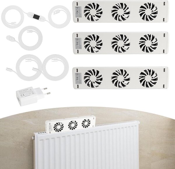 Ventilatore per radiatore Vigevee, set da 3 pezzi, con controllo della temperatura, adatto per radiatori fino a 150 cm