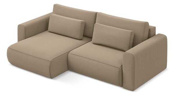 Divano angolare marrone chiaro allungabile/con contenitore (con penisola a sinistra/con chaise lounge) con rivestimento in velluto Kapua – Makamii