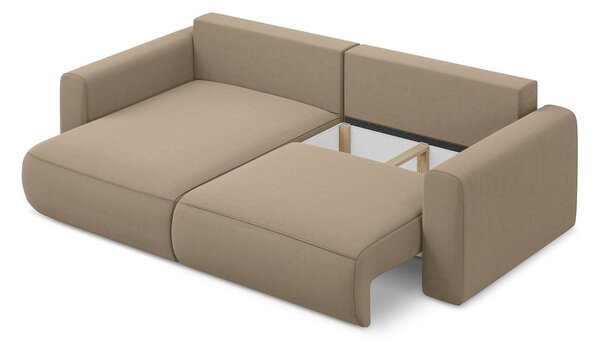 Divano angolare marrone chiaro allungabile/con contenitore (con penisola a sinistra/con chaise lounge) con rivestimento in velluto Kapua – Makamii