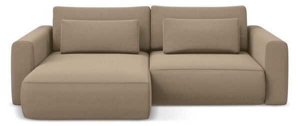 Divano angolare marrone chiaro allungabile/con contenitore (con penisola a sinistra/con chaise lounge) con rivestimento in velluto Kapua – Makamii