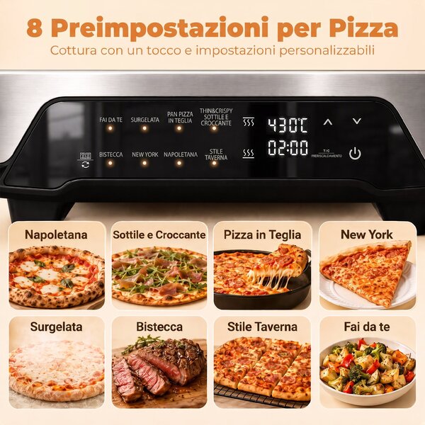 HOMCOM Forno elettrico per pizza con 8 programmi, timer e pietra in ceramica, 2200 W | Aosom Italy