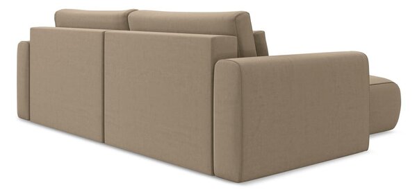 Divano angolare marrone chiaro allungabile/con contenitore (con penisola a sinistra/con chaise lounge) con rivestimento in velluto Kapua – Makamii