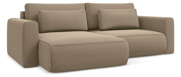 Divano angolare marrone chiaro allungabile/con contenitore (con penisola a sinistra/con chaise lounge) con rivestimento in velluto Kapua – Makamii
