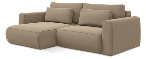 Divano angolare marrone chiaro allungabile/con contenitore (con penisola a sinistra/con chaise lounge) con rivestimento in velluto Kapua – Makamii