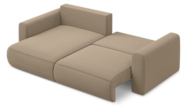 Divano angolare marrone chiaro allungabile/con contenitore (con penisola a sinistra/con chaise lounge) con rivestimento in velluto Kapua – Makamii