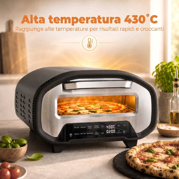 HOMCOM Forno elettrico per pizza con 8 programmi, timer e pietra in ceramica, 2200 W | Aosom Italy