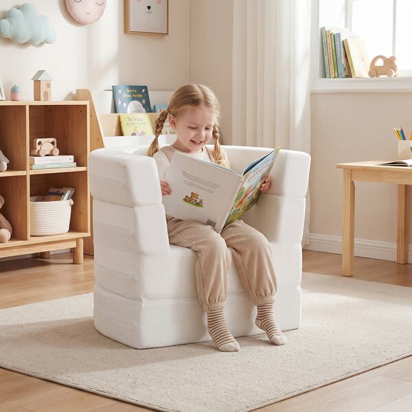 Costway Divano letto convertibile 3-in-1 con coperture lavabili e imbottitura morbida, Divano pieghevole per bambini 3+ anni Bianco