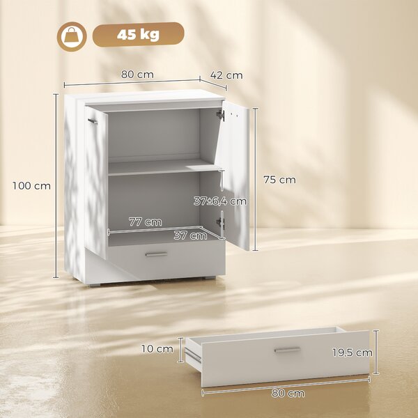 HOMCOM Credenza con cassetto e ripiano interno regolabile, bianco | Aosom Italy