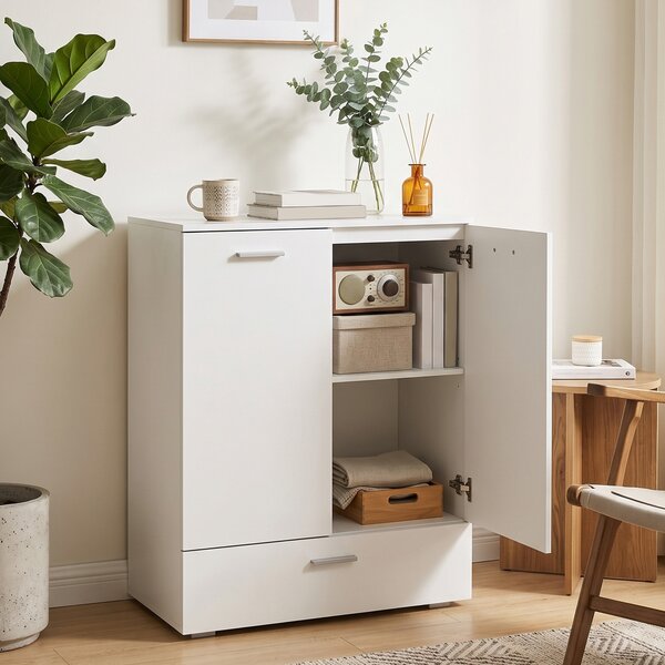 HOMCOM Credenza con cassetto e ripiano interno regolabile, bianco | Aosom Italy