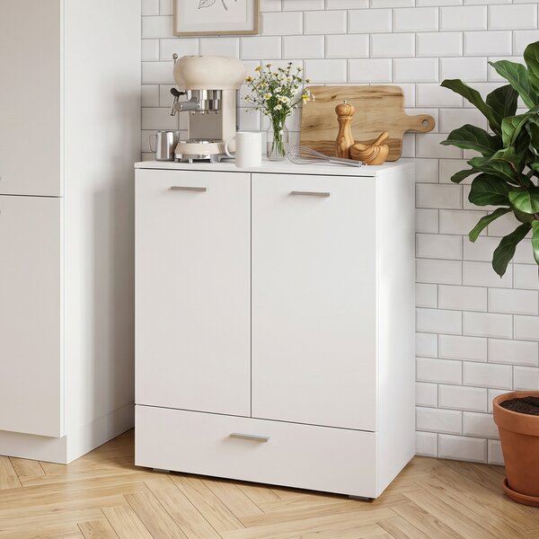 HOMCOM Credenza con cassetto e ripiano interno regolabile, bianco | Aosom Italy