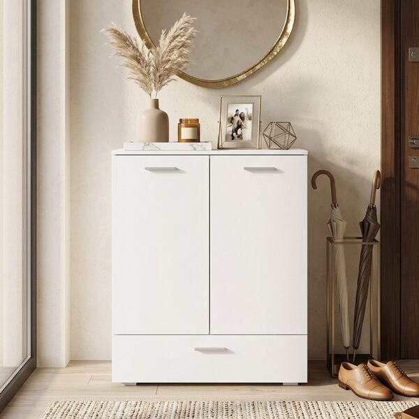 HOMCOM Credenza con cassetto e ripiano interno regolabile, bianco | Aosom Italy