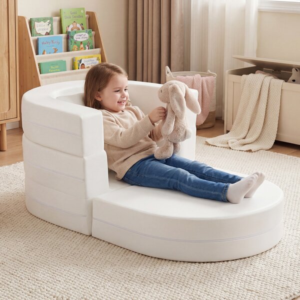 Costway Divano letto convertibile 3-in-1 con coperture lavabili e imbottitura morbida, Divano pieghevole per bambini 3+ anni Bianco