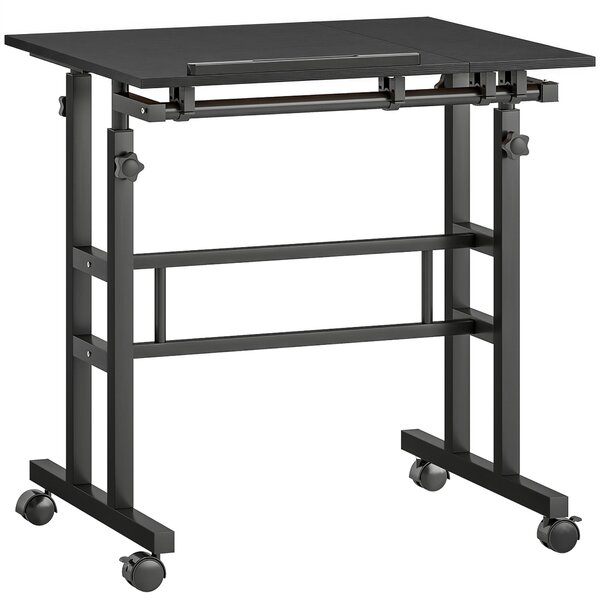 HOMCOM Scrivania Regolabile in Altezza con Ruote e Piano Inclinabile, 70x60 cm, Nero | Aosom Italy
