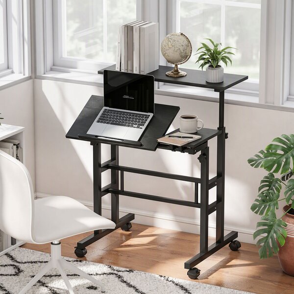HOMCOM Scrivania Regolabile in Altezza con Ruote e Piano Inclinabile, 70x60 cm, Nero | Aosom Italy