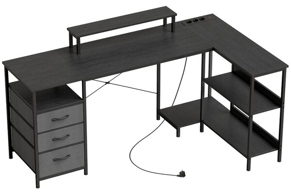 HOMCOM Scrivania Angolare a L Reversibile con Cassetti e Ripiani, 170 cm, Nero | Aosom Italy