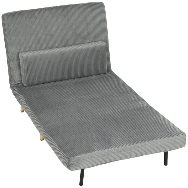 HOMCOM Poltrona Letto 3 in 1 Richiudibile in Tessuto a Coste con Schienale Regolabile, Grigio Scuro | Aosom Italy