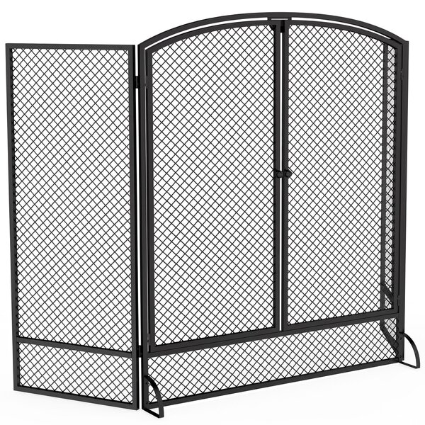 HOMCOM Parascintille per Camino Pieghevole a 3 Pannelli con 2 Porte, 122x10x75 cm, Nero | Aosom Italy