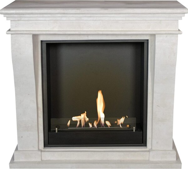 Caminetto a etanolo Xaralyn - Kreta-Mini BIU-SWU - pietra naturale bianca - riscaldamento a 3 kW - caminetto da incasso incluso - caminetto decorativo