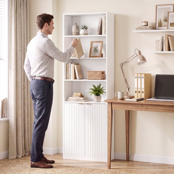 HOMCOM Libreria a 6 Livelli con 4 Scomparti Aperti e 2 Ante, 60x24x182 cm, Bianco | Aosom Italy