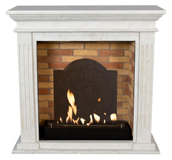 Caminetto a etanolo Xaralyn - Cadiz BME-SWP - pietra naturale levigata bianca - riscaldamento a 3 kW - caminetto da incasso incluso - caminetto decorativo