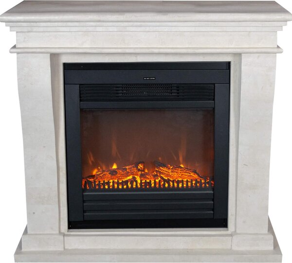 Caminetto elettrico Xaralyn - Kreta-Mini ELU-SWU - pietra naturale bianca - riscaldamento 1400 Watt - con telecomando - caminetto da incasso incluso - caminetto decorativo