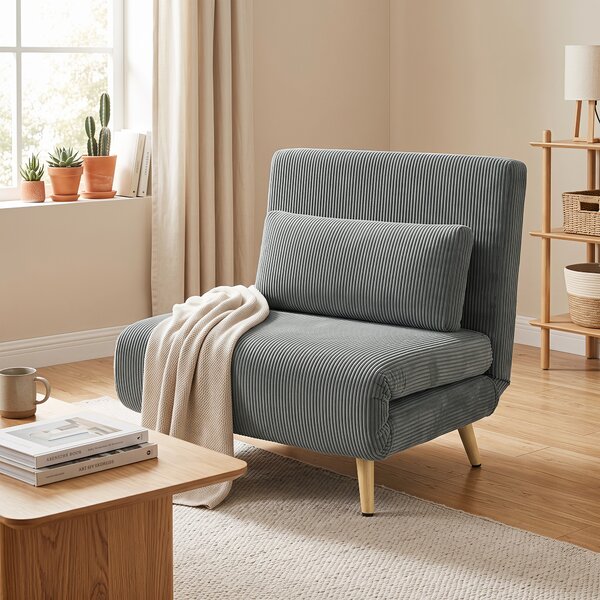 HOMCOM Poltrona Letto 3 in 1 Richiudibile in Tessuto a Coste con Schienale Regolabile, Grigio Scuro | Aosom Italy