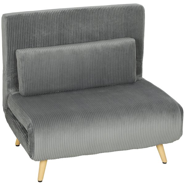 HOMCOM Poltrona Letto 3 in 1 Richiudibile in Tessuto a Coste con Schienale Regolabile, Grigio Scuro | Aosom Italy