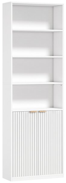 HOMCOM Libreria a 6 Livelli con 4 Scomparti Aperti e 2 Ante, 60x24x182 cm, Bianco | Aosom Italy
