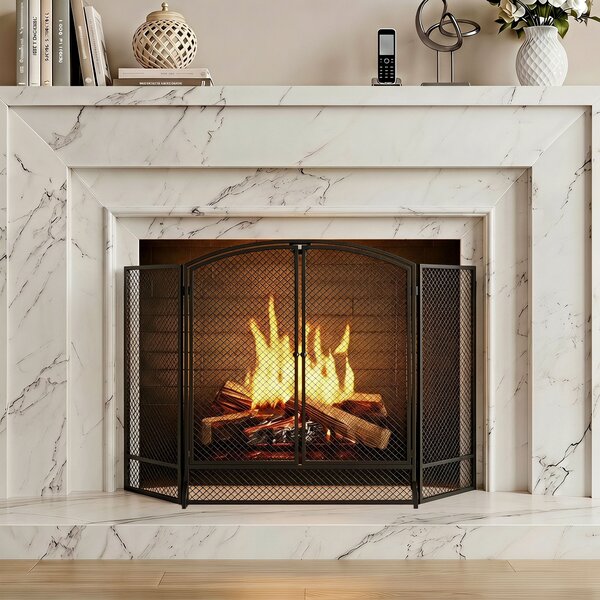 HOMCOM Parascintille per Camino Pieghevole a 3 Pannelli con 2 Porte, 122x10x75 cm, Nero | Aosom Italy