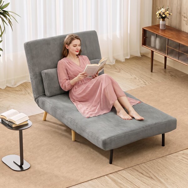 HOMCOM Poltrona Letto 3 in 1 Richiudibile in Tessuto a Coste con Schienale Regolabile, Grigio Scuro | Aosom Italy