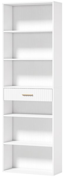 HOMCOM Libreria Verticale a 7 Ripiani con 6 Cubi e Cassetto, 60x24x182 cm, Bianco | Aosom Italy