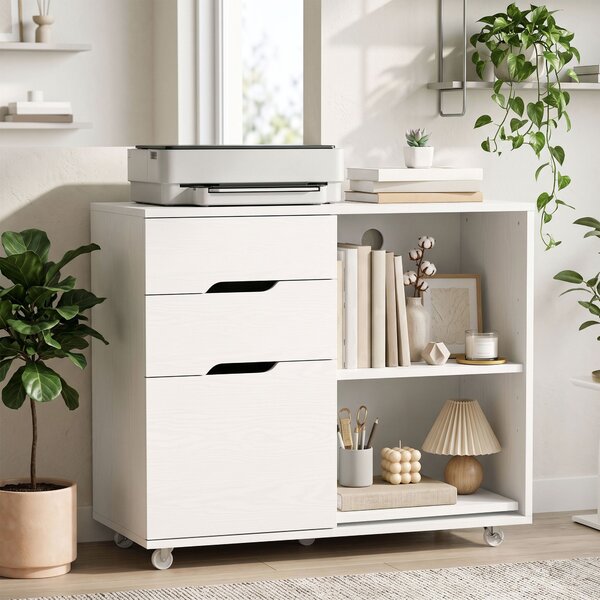 HOMCOM Mobile Porta Stampante con Ruote, 3 Cassetti e Ripiani Aperti, 80x40x68 cm, Bianco | Aosom Italy