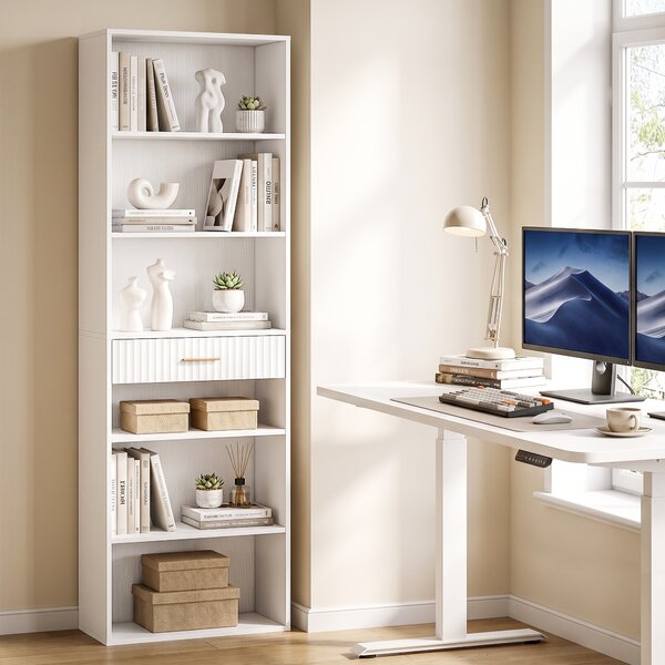 HOMCOM Libreria Verticale a 7 Ripiani con 6 Cubi e Cassetto, 60x24x182 cm, Bianco | Aosom Italy