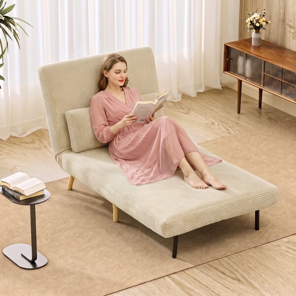 HOMCOM Poltrona Letto 3 in 1 Richiudibile in Velluto a Coste con Schienale Regolabile, Beige | Aosom Italy