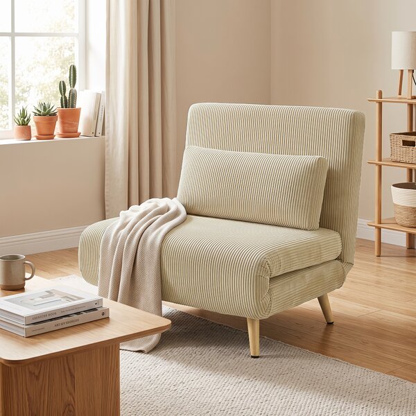 HOMCOM Poltrona Letto 3 in 1 Richiudibile in Velluto a Coste con Schienale Regolabile, Beige | Aosom Italy