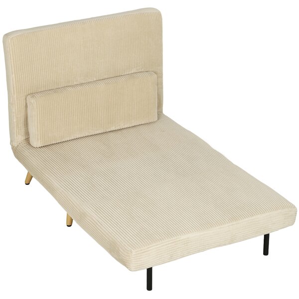 HOMCOM Poltrona Letto 3 in 1 Richiudibile in Velluto a Coste con Schienale Regolabile, Beige | Aosom Italy