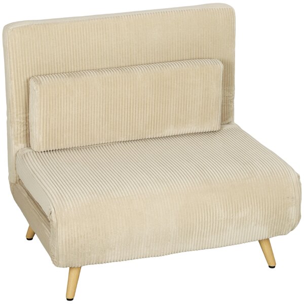 HOMCOM Poltrona Letto 3 in 1 Richiudibile in Velluto a Coste con Schienale Regolabile, Beige | Aosom Italy