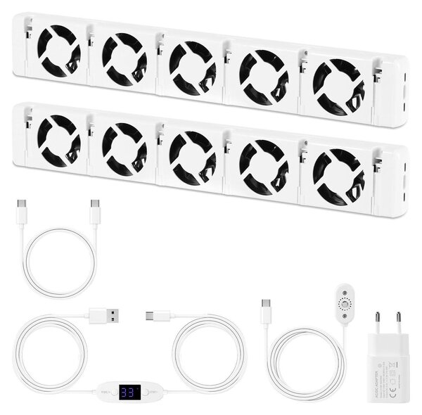 Ventilatore per termosifoni Vigevee, 5 ventole, set da 2, con magnete, portata d'aria di 100 CFM, termostato