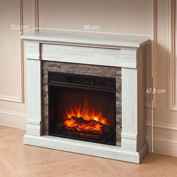 HOMCOM Camino Elettrico Decorativo 1800W con Effetto Fiamma, Termostato, Timer e Telecomando, Natural | Aosom Italy